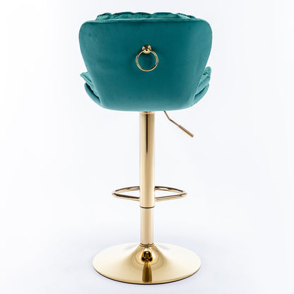 Swivel Bar Stools Set of 2 Counter Height Adjustable Velvet Upholstery- Green_6