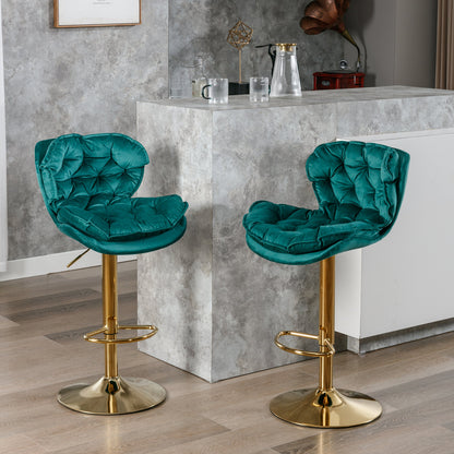 Swivel Bar Stools Set of 2 Counter Height Adjustable Velvet Upholstery- Green_15