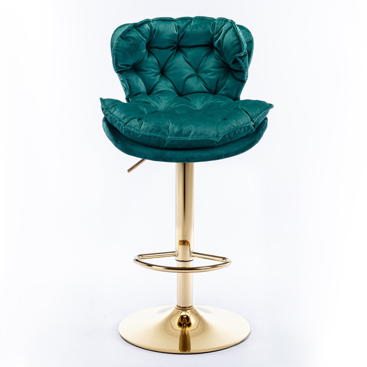 Swivel Bar Stools Set of 2 Counter Height Adjustable Velvet Upholstery- Green_2