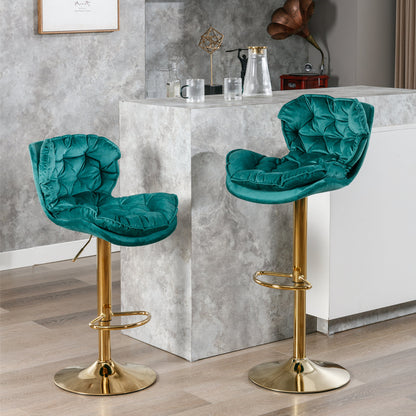 Swivel Bar Stools Set of 2 Counter Height Adjustable Velvet Upholstery- Green_16