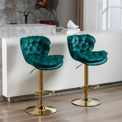 Swivel Bar Stools Set of 2 Counter Height Adjustable Velvet Upholstery- Green_13
