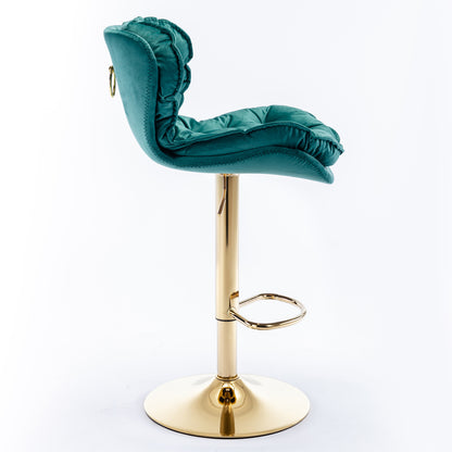Swivel Bar Stools Set of 2 Counter Height Adjustable Velvet Upholstery- Green_4