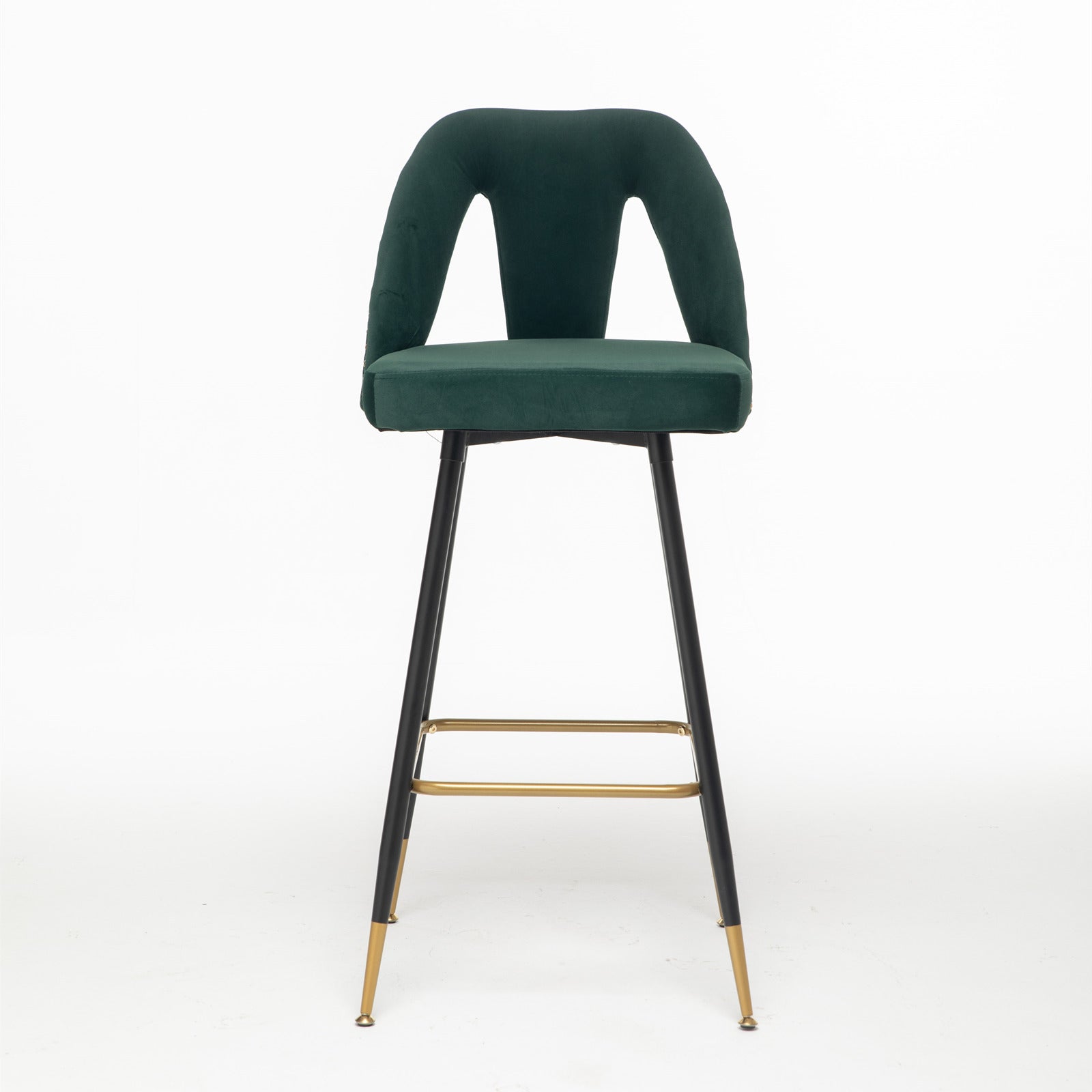 2pcs Gold Accent Swivel Bar Stools Velvet Upholstery with Nailheads - Green_5