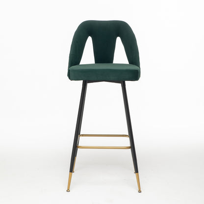 2pcs Gold Accent Swivel Bar Stools Velvet Upholstery with Nailheads - Green_5