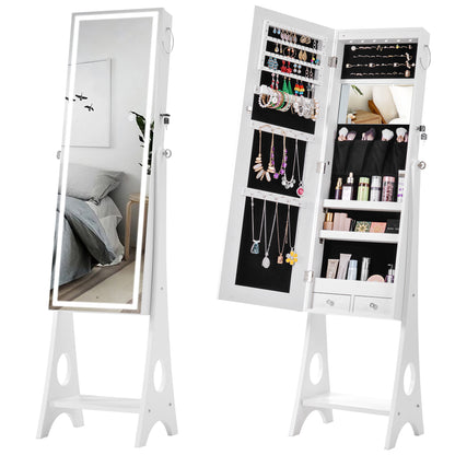 Fashion Simple Jewelry Storage Mirror Cabinet With LED Lights- White_23