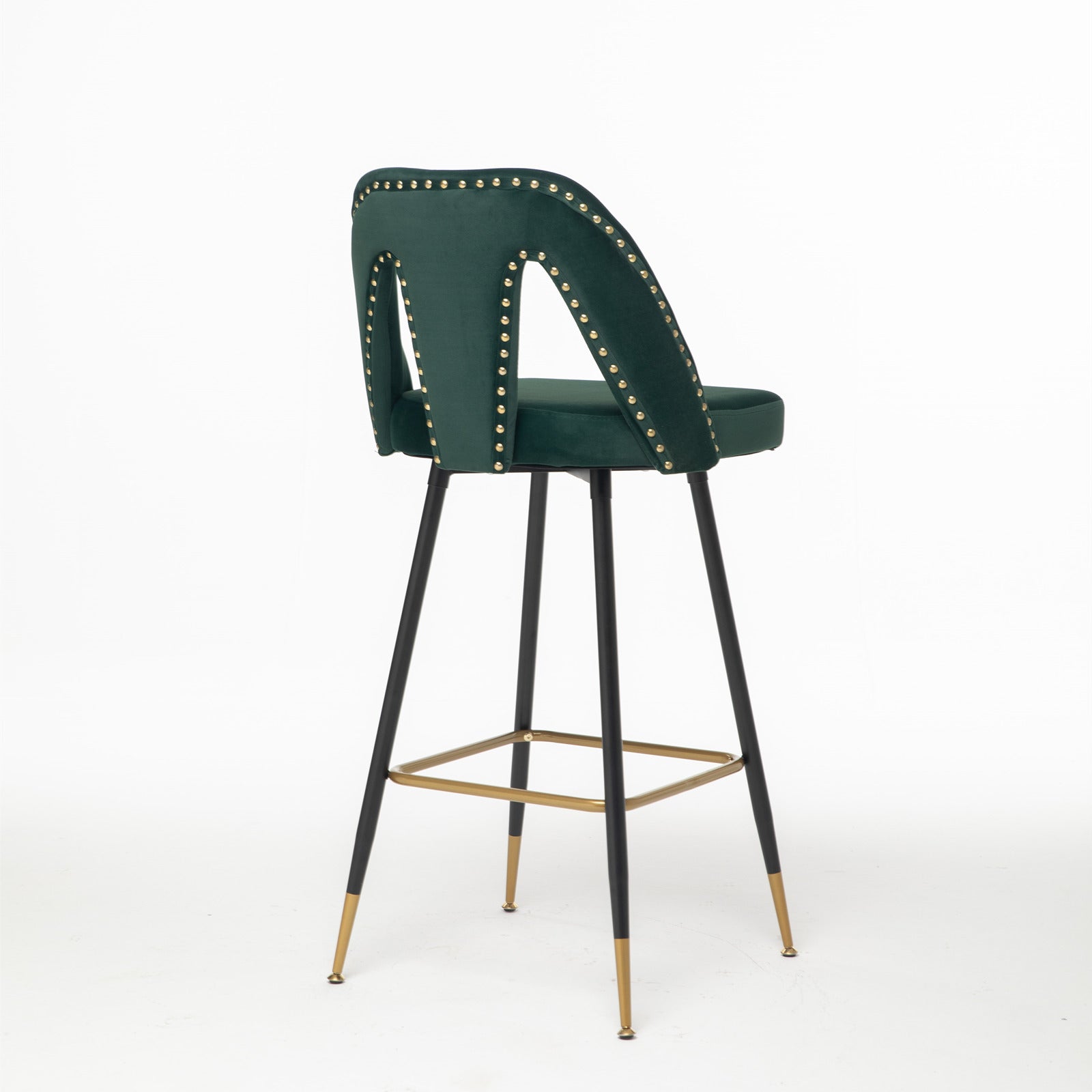 2pcs Gold Accent Swivel Bar Stools Velvet Upholstery with Nailheads - Green_10