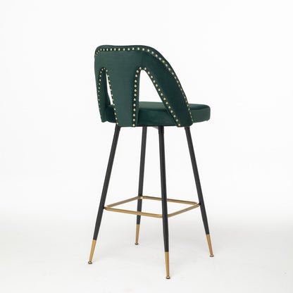 2pcs Gold Accent Swivel Bar Stools Velvet Upholstery with Nailheads - Green_10