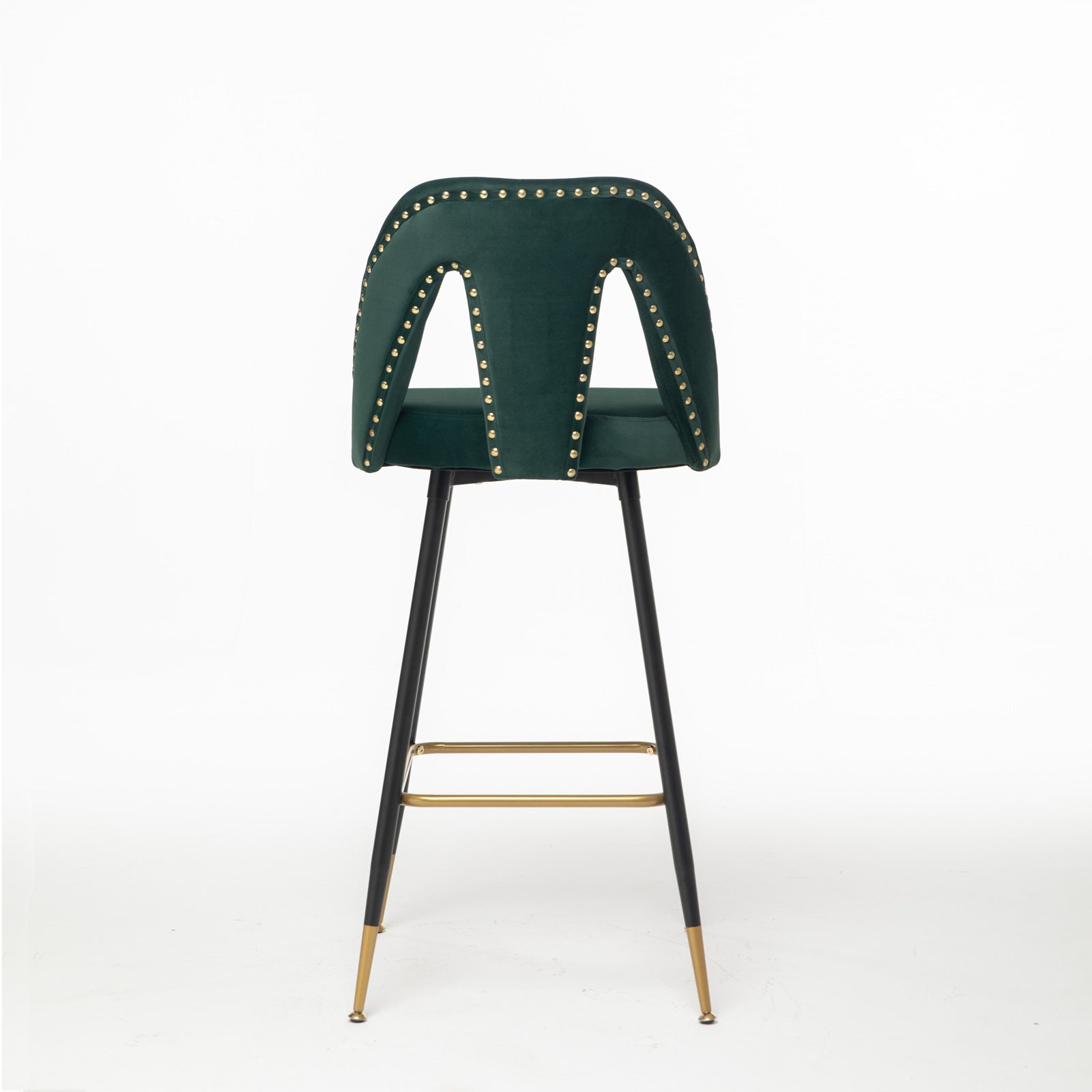 2pcs Gold Accent Swivel Bar Stools Velvet Upholstery with Nailheads - Green_11