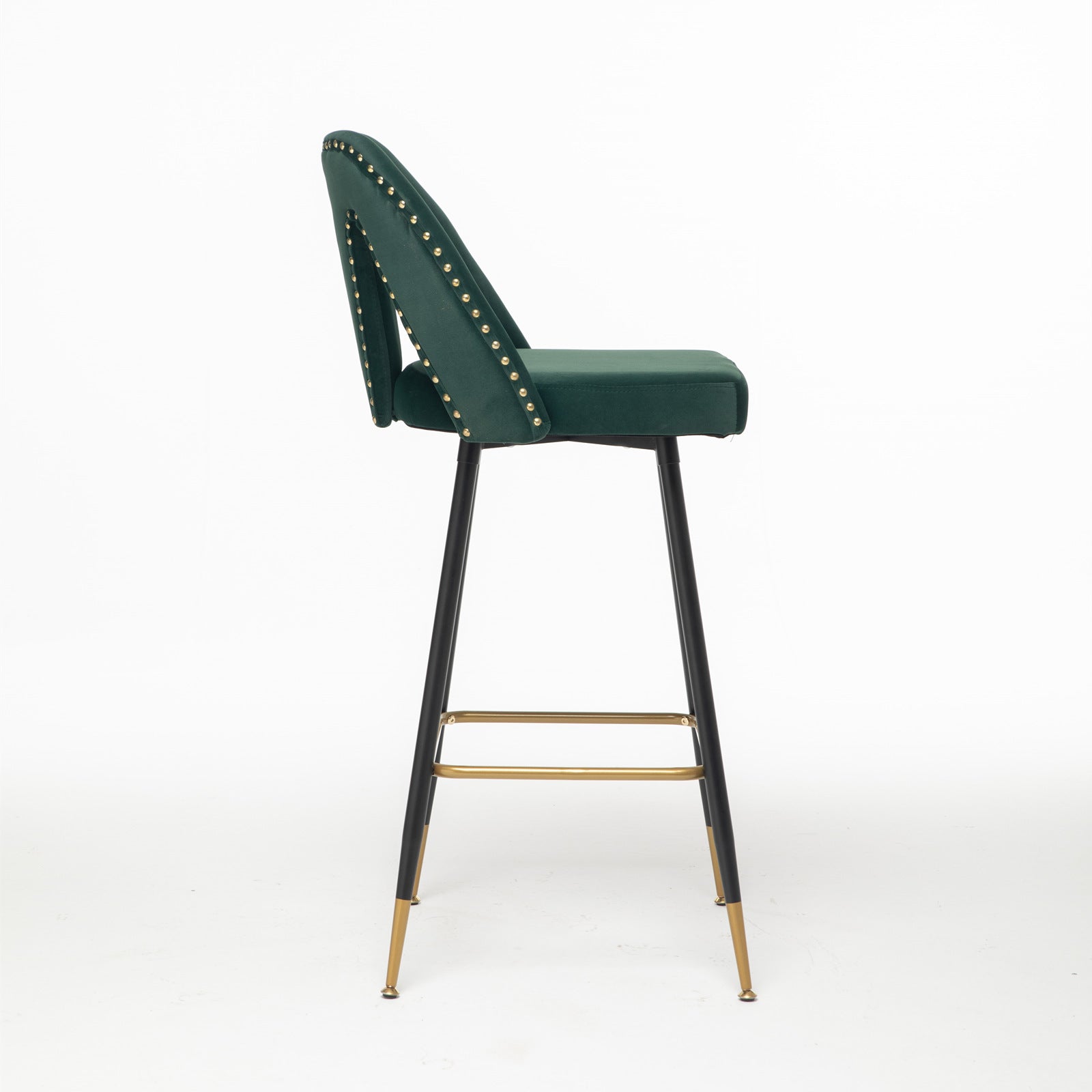 2pcs Gold Accent Swivel Bar Stools Velvet Upholstery with Nailheads - Green_8