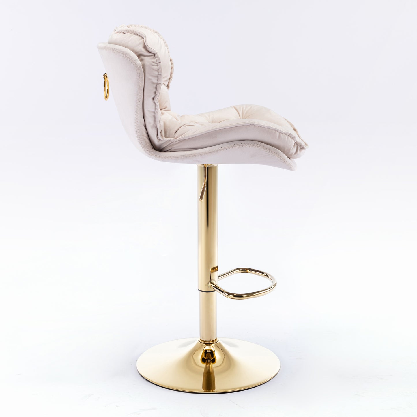 Swivel Bar Stools Set of 2 Counter Height Adjustable Velvet Upholstery- Beige_4