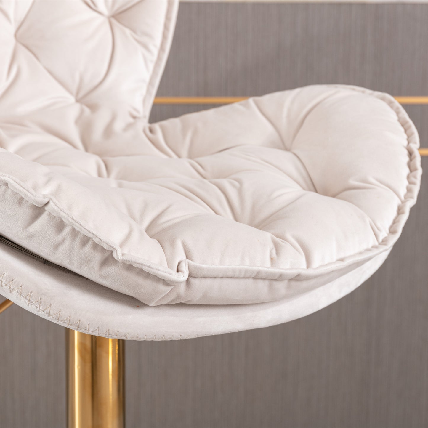 Swivel Bar Stools Set of 2 Counter Height Adjustable Velvet Upholstery- Beige_9