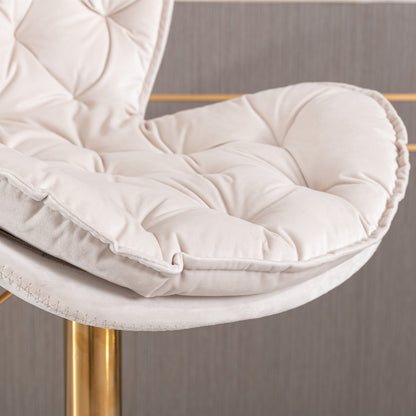 Swivel Bar Stools Set of 2 Counter Height Adjustable Velvet Upholstery- Beige_9