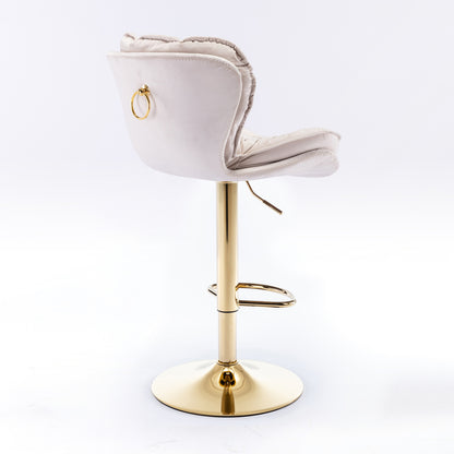Swivel Bar Stools Set of 2 Counter Height Adjustable Velvet Upholstery- Beige_5