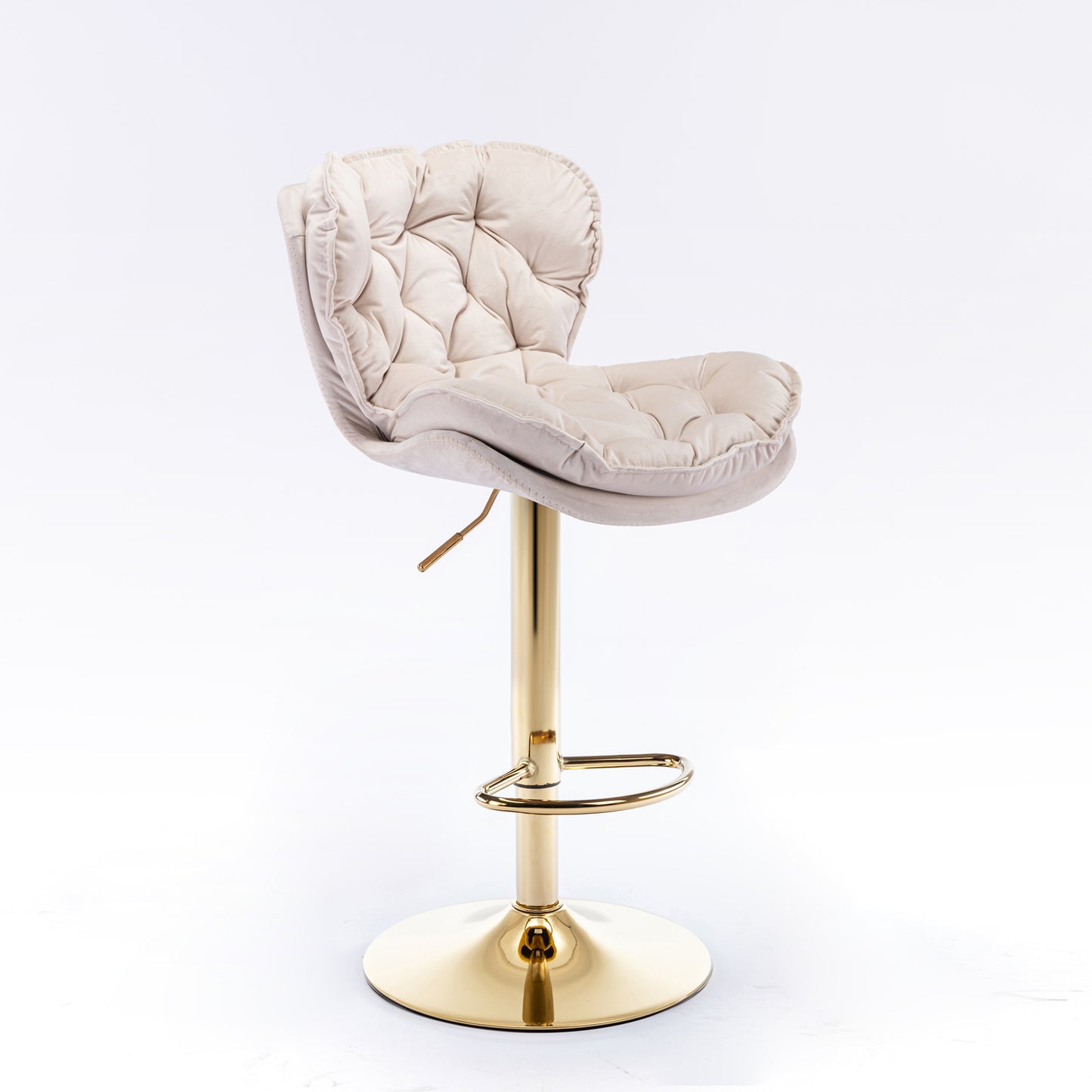 Swivel Bar Stools Set of 2 Counter Height Adjustable Velvet Upholstery- Beige_3