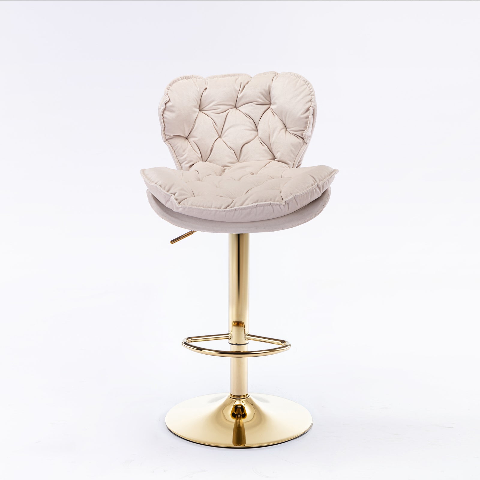 Swivel Bar Stools Set of 2 Counter Height Adjustable Velvet Upholstery- Beige_2