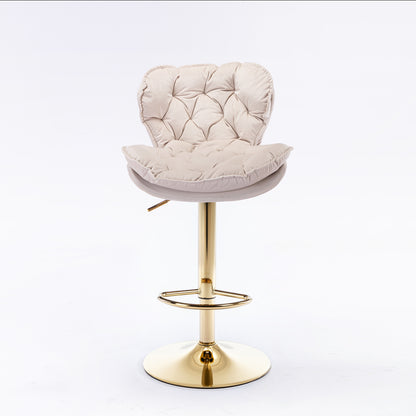 Swivel Bar Stools Set of 2 Counter Height Adjustable Velvet Upholstery- Beige_2