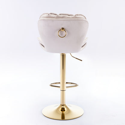 Swivel Bar Stools Set of 2 Counter Height Adjustable Velvet Upholstery- Beige_6