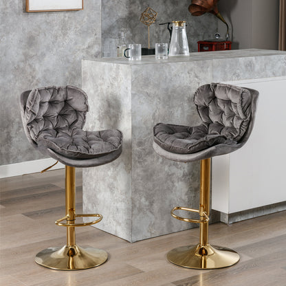 Swivel Bar Stools Set of 2 Counter Height Adjustable Velvet Upholstery- Grey_17