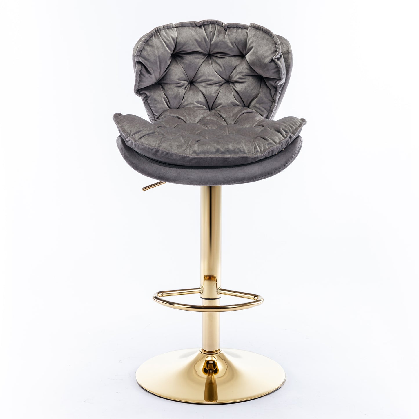 Swivel Bar Stools Set of 2 Counter Height Adjustable Velvet Upholstery- Grey_2