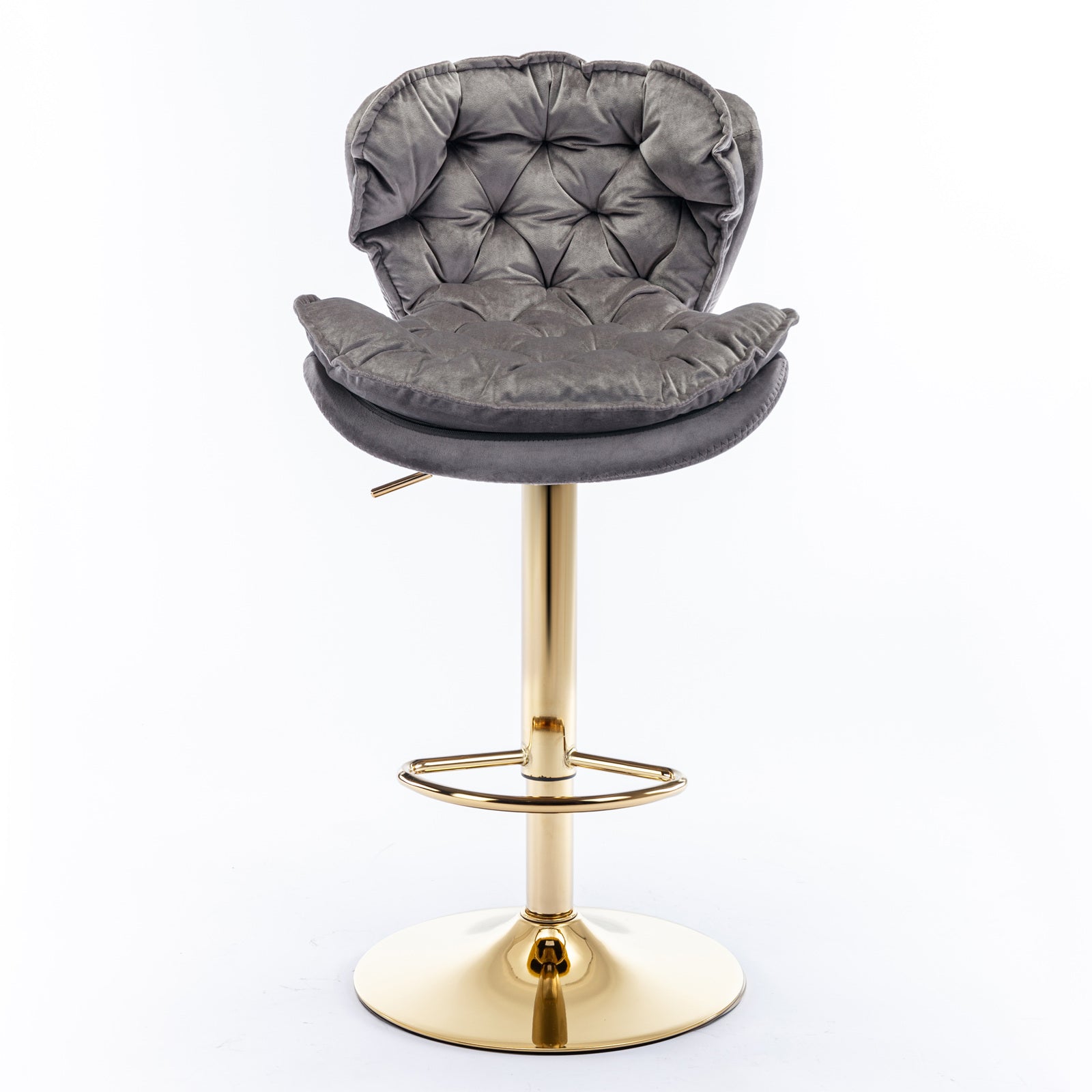 Swivel Bar Stools Set of 2 Counter Height Adjustable Velvet Upholstery- Grey_2