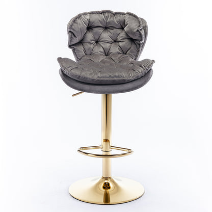 Swivel Bar Stools Set of 2 Counter Height Adjustable Velvet Upholstery- Grey_2
