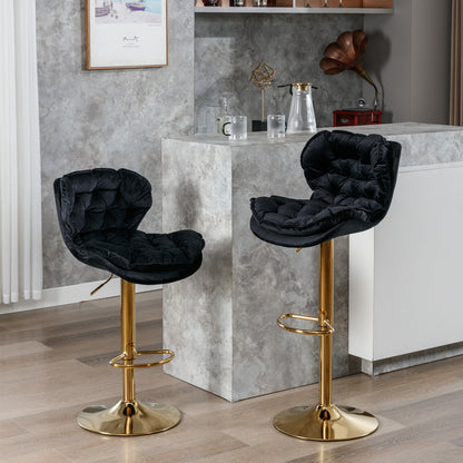 Swivel Bar Stools Set of 2 Counter Height Adjustable Velvet Upholstery- Black_16