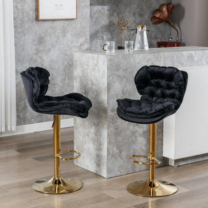 Swivel Bar Stools Set of 2 Counter Height Adjustable Velvet Upholstery- Black_15