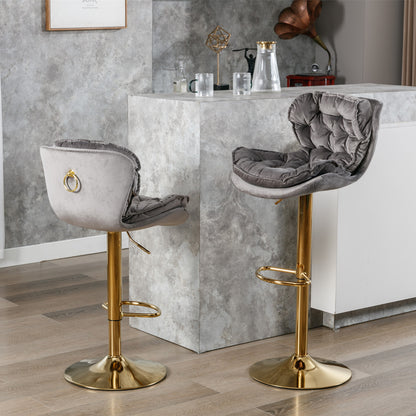 Swivel Bar Stools Set of 2 Counter Height Adjustable Velvet Upholstery- Grey_1