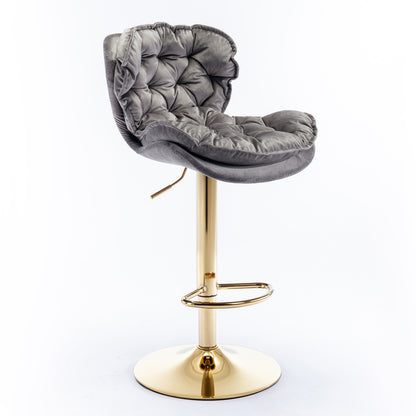 Swivel Bar Stools Set of 2 Counter Height Adjustable Velvet Upholstery- Grey_3