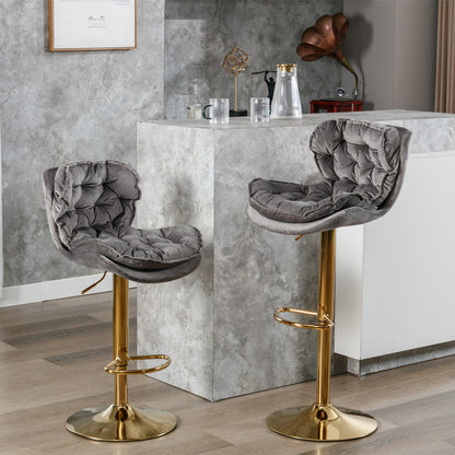 Swivel Bar Stools Set of 2 Counter Height Adjustable Velvet Upholstery- Grey_15