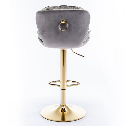 Swivel Bar Stools Set of 2 Counter Height Adjustable Velvet Upholstery- Grey_6