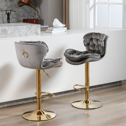 Swivel Bar Stools Set of 2 Counter Height Adjustable Velvet Upholstery- Grey_14