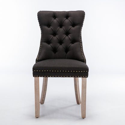 2 pcs Solid Wood High-End Tufted Contemporary Linen Chair with Wooden Legs- Black_9