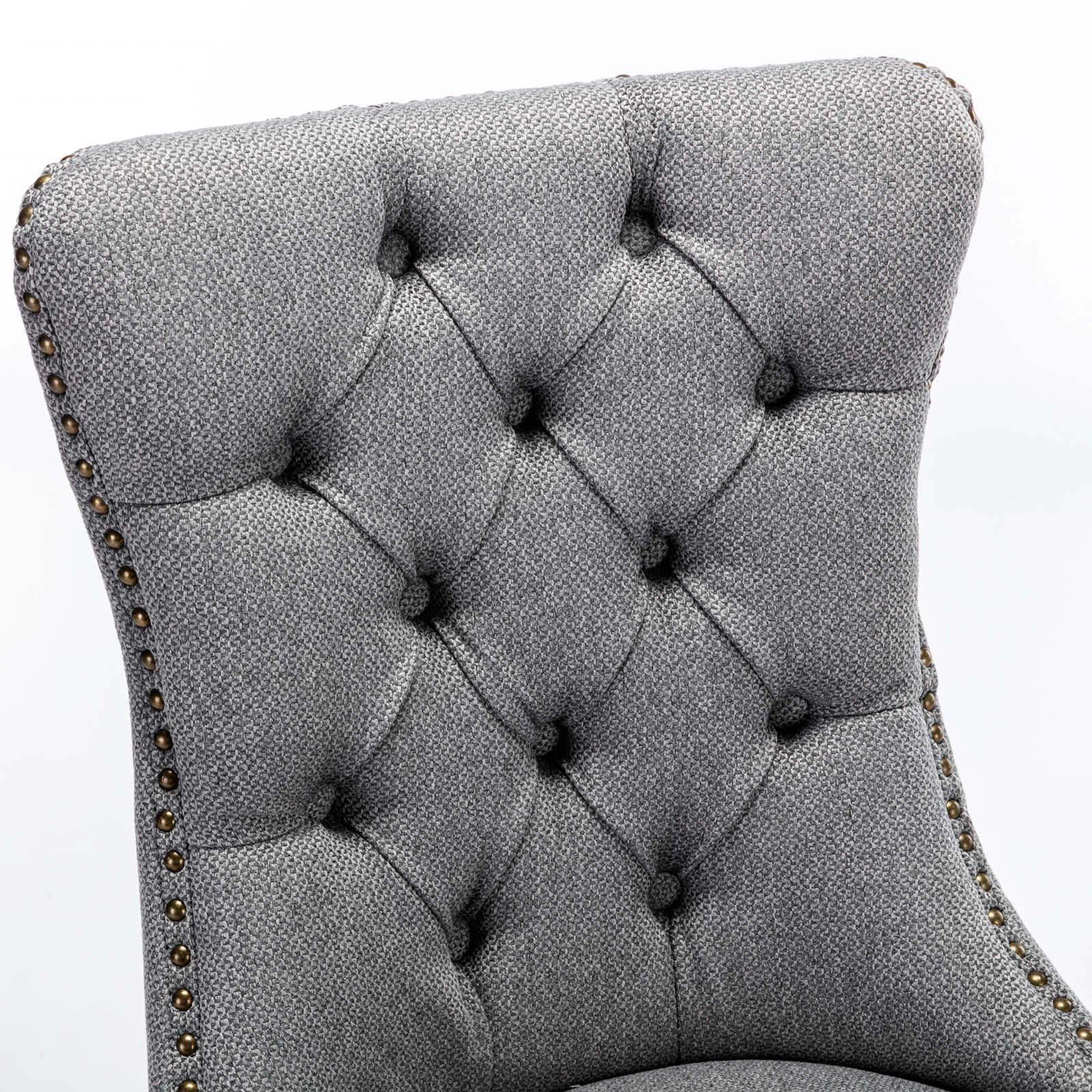 2 pcs Solid Wood High-End Tufted Contemporary Linen Chair with Wooden Legs- Gray_13