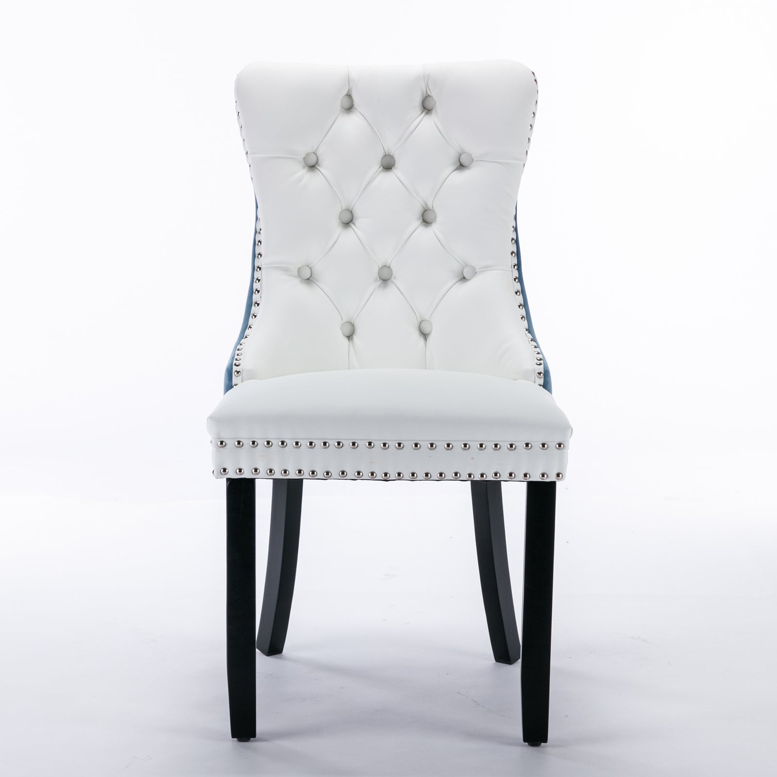 2 pcs High-End Tufted Modern Contemporary Leather Chair with Wooden Legs- Blue+White_6