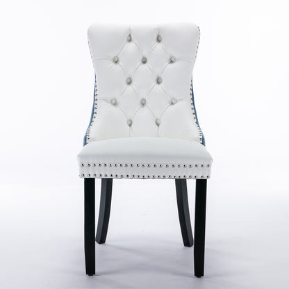 2 pcs High-End Tufted Modern Contemporary Leather Chair with Wooden Legs- Blue+White_6