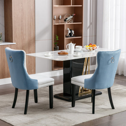 2 pcs High-End Tufted Modern Contemporary Leather Chair with Wooden Legs- Blue+White_2
