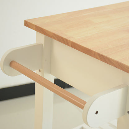 Rubber Wood Top Simple Design Mobile Kitchen Island with Two Lockable Wheels- White_10