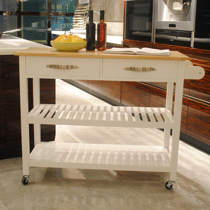 Rubber Wood Top Simple Design Mobile Kitchen Island with Two Lockable Wheels- White_19
