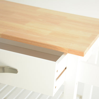 Rubber Wood Top Simple Design Mobile Kitchen Island with Two Lockable Wheels- White_18