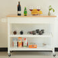 Rubber Wood Top Simple Design Mobile Kitchen Island with Two Lockable Wheels- White_2