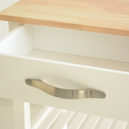 Rubber Wood Top Simple Design Mobile Kitchen Island with Two Lockable Wheels- White_8
