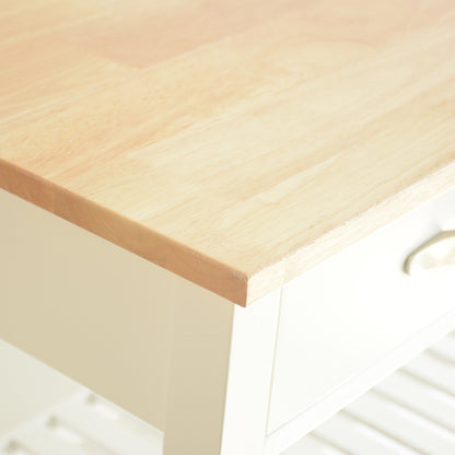 Rubber Wood Top Simple Design Mobile Kitchen Island with Two Lockable Wheels- White_16