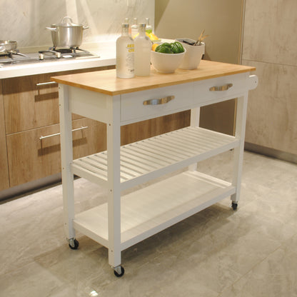 Rubber Wood Top Simple Design Mobile Kitchen Island with Two Lockable Wheels- White_23