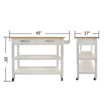 Rubber Wood Top Simple Design Mobile Kitchen Island with Two Lockable Wheels- White_20