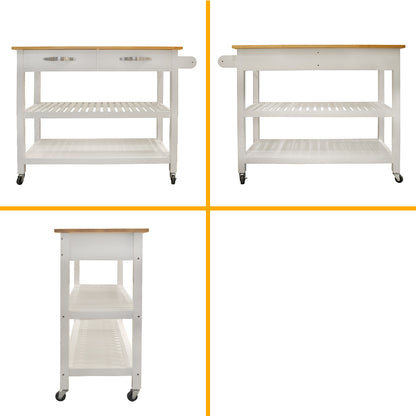Rubber Wood Top Simple Design Mobile Kitchen Island with Two Lockable Wheels- White_21