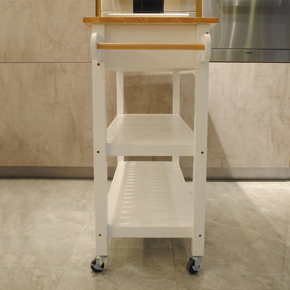 Rubber Wood Top Simple Design Mobile Kitchen Island with Two Lockable Wheels- White_22