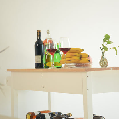 Rubber Wood Top Simple Design Mobile Kitchen Island with Two Lockable Wheels- White_9