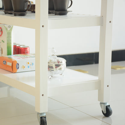 Rubber Wood Top Simple Design Mobile Kitchen Island with Two Lockable Wheels- White_14