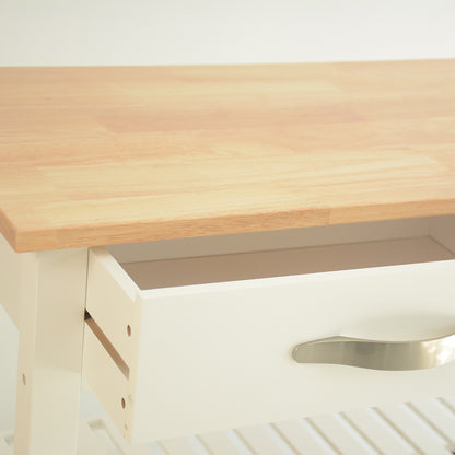 Rubber Wood Top Simple Design Mobile Kitchen Island with Two Lockable Wheels- White_5